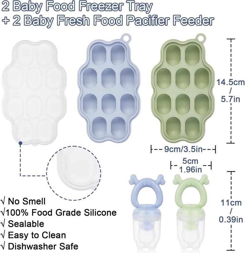 KingKam Baby Breastmilk Popsicle Molds & Baby Fruit Feeder (2 Pack), Baby Food Freezer Tray Storage Containers, Silicone Pacifier Feeder and Teether - Image 5